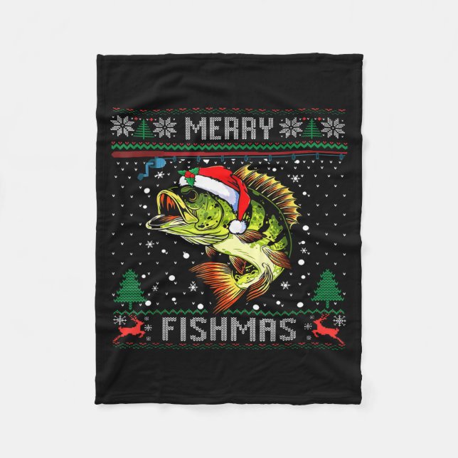 Merry Fishmas B Fish Fishing Christmas Ugly Sweate Fleecefilt (Framsidan)