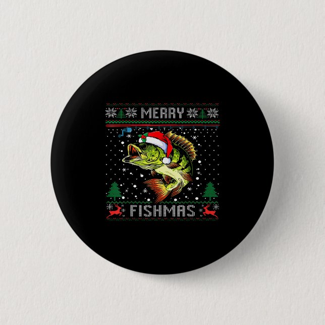 Merry Fishmas B Fish Fishing Christmas Ugly Sweate Knapp (Framsida)