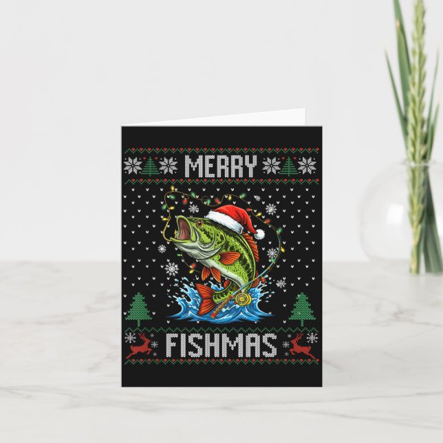 Merry Fishmas B Fish Fishing Christmas Ugly Sweate Kort (Framsida)