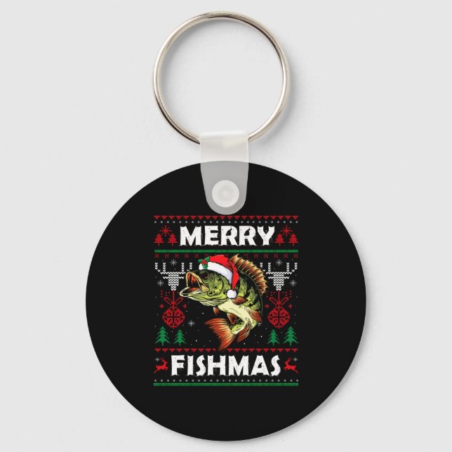 Merry Fishmas B Fish Fishing Christmas Ugly Sweate Nyckelring (Framsida)