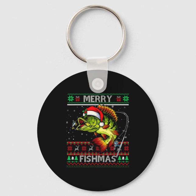 Merry Fishmas B Fish Fishing Christmas Ugly Xmas  Nyckelring (Framsida)