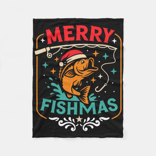 Merry Fishmas B Fish jul Ugly Sweater Julafton F Fleecefilt (Framsidan)