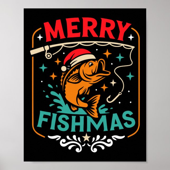 Merry Fishmas B Fish jul Ugly Sweater Julafton F Poster (Framsidan)