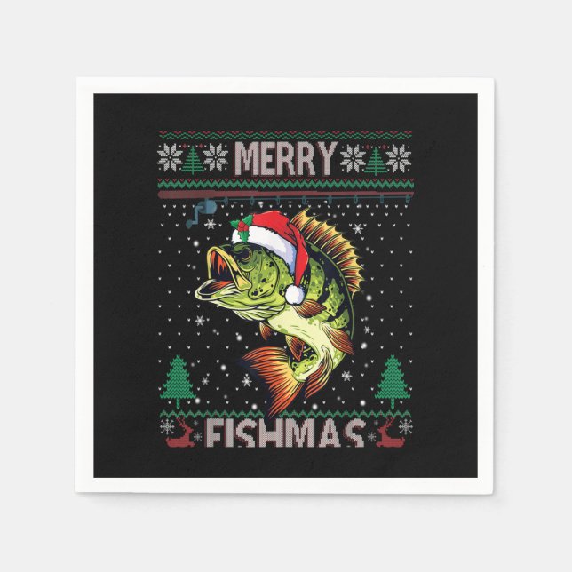 Merry Fishmas Bass Fish Fishing jul Ugly Swe Pappersservett (Framsidan)