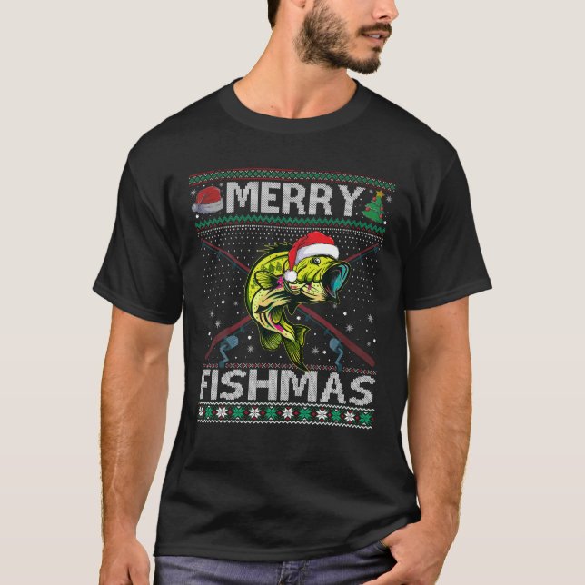 Merry Fishmas Bass Fish Fishing jul Ugly Swe T Shirt (Framsida)