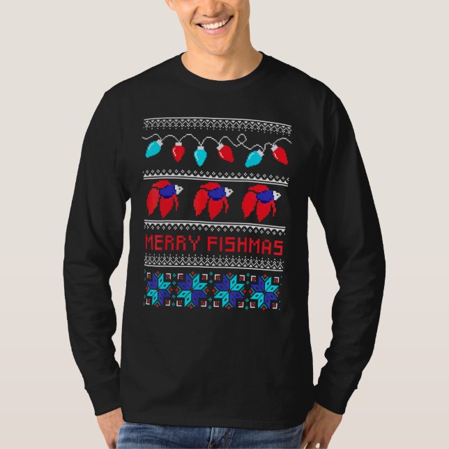 Merry Fishmas Betta Fish Ugly Julafton T Shirt (Framsida)