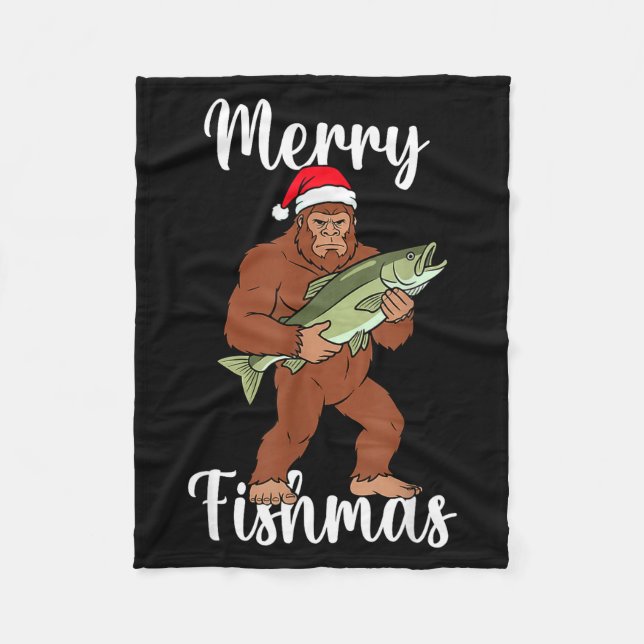 Merry Fishmas Bigfoot Fishing Funny Sasquatch Sant Fleecefilt (Framsidan)