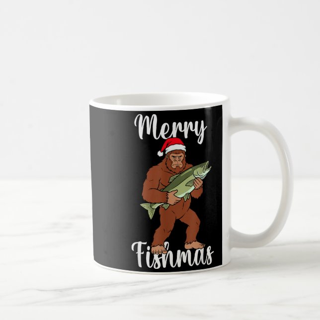 Merry Fishmas Bigfoot Fishing Funny Sasquatch Sant Kaffemugg (Höger)