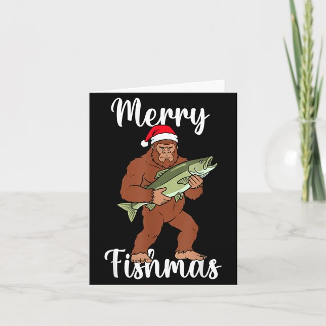 Merry Fishmas Bigfoot Fishing Funny Sasquatch Sant Kort (Framsida)