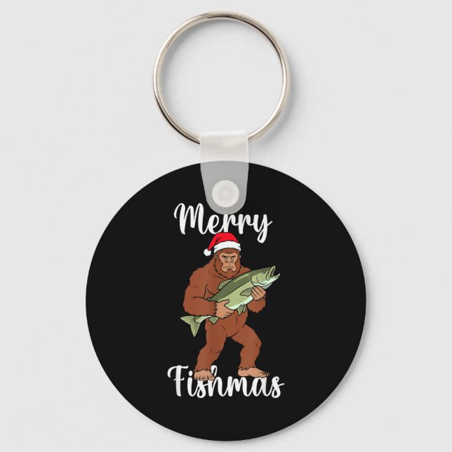 Merry Fishmas Bigfoot Fishing Funny Sasquatch Sant Nyckelring (Framsida)