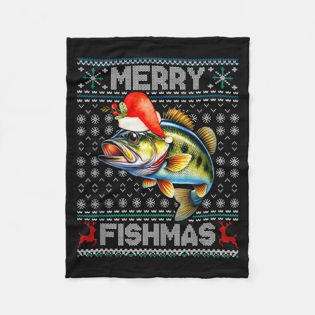 Merry Fishmas Christmas Holiday Santa Fishing Xmas Fleecefilt (Framsidan)