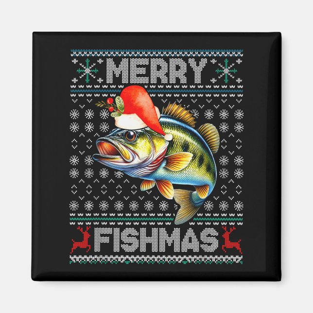 Merry Fishmas Christmas Holiday Santa Fishing Xmas Magnet (Framsidan)