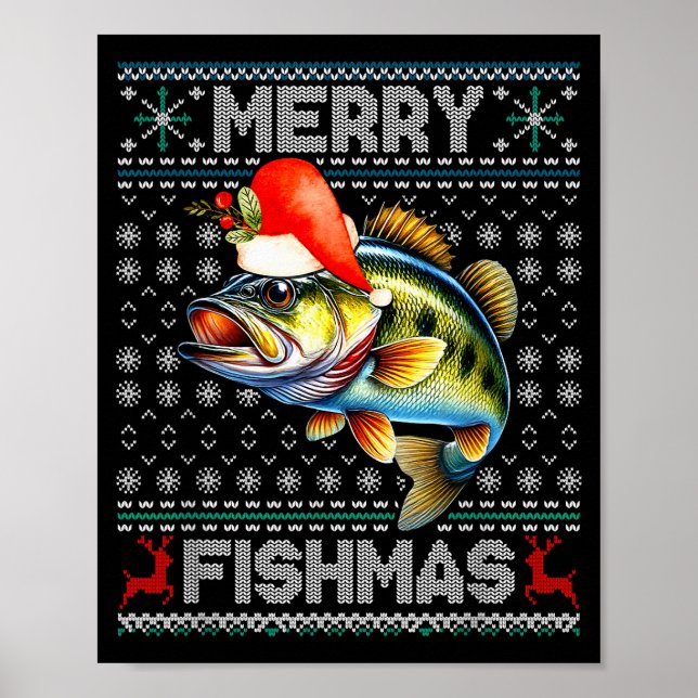 Merry Fishmas Christmas Holiday Santa Fishing Xmas Poster (Framsidan)