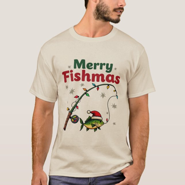 Merry Fishmas - Finny Fish Jul Fishing Älskare T Shirt (Framsida)