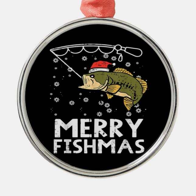 Merry Fishmas Fish Fishing Julafton Julgransprydnad Metall (Framsidan)