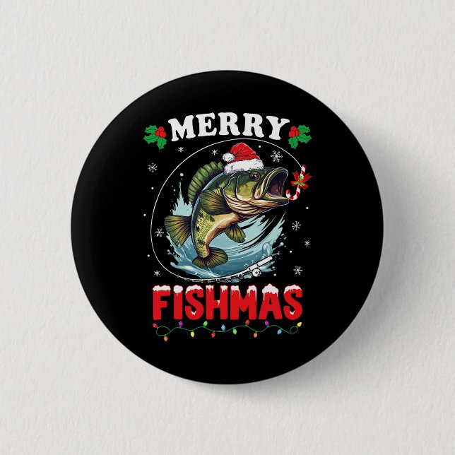 Merry Fishmas Fish Funny Fiske jul Pappa Manar Knapp (Framsida)