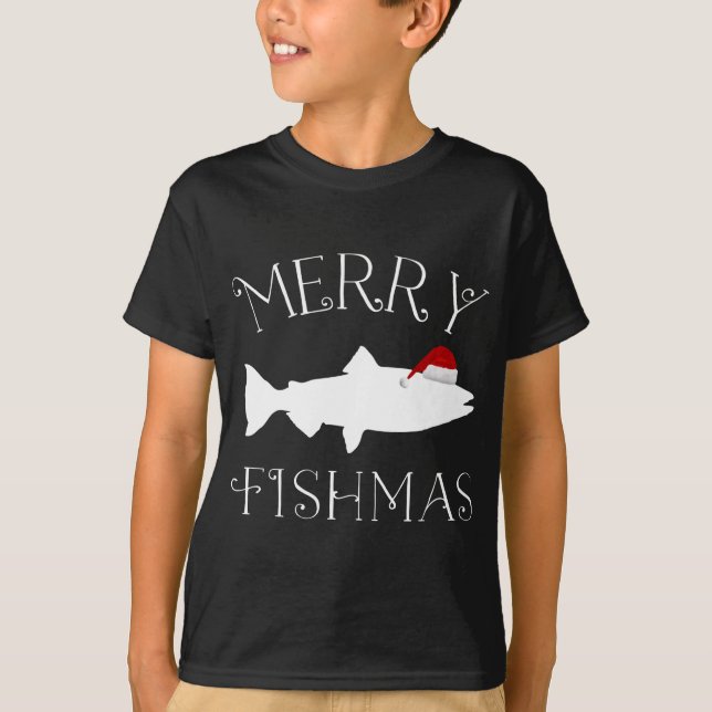 Merry Fishmas Fish Santa Hat jul T Shirt (Framsida)
