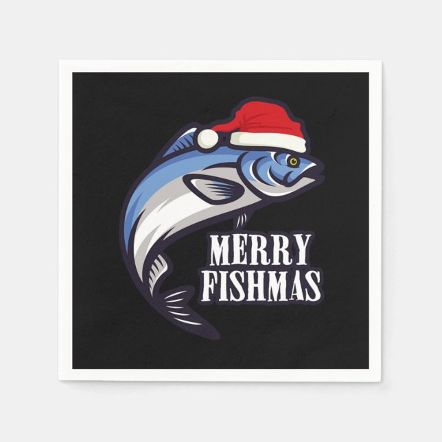 Merry Fishmas Fishermen God Jul Gift Pappersservett (Framsidan)