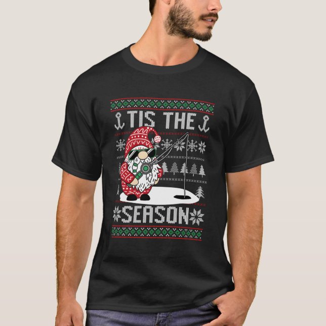 Merry Fishmas Fishing Gnome Santa Fisher T Shirt (Framsida)