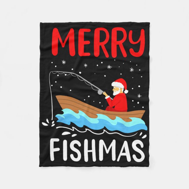 Merry Fishmas Fungny Jul Jultomten Fishing Fleecefilt (Framsidan)