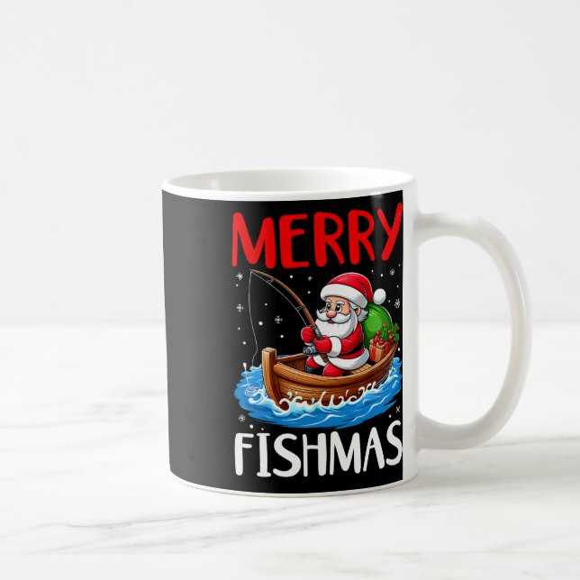 Merry Fishmas Fungny Jul Jultomten Fishing Kaffemugg (Höger)