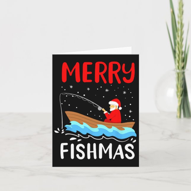 Merry Fishmas Fungny Jul Jultomten Fishing Kort (Framsida)