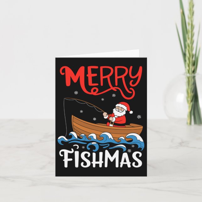 Merry Fishmas Fungny Jul Jultomten Fishing Kort (Framsida)