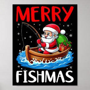 Merry Fishmas Fungny Jul Jultomten Fishing Poster