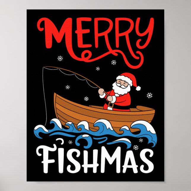 Merry Fishmas Fungny Jul Jultomten Fishing Poster (Framsidan)