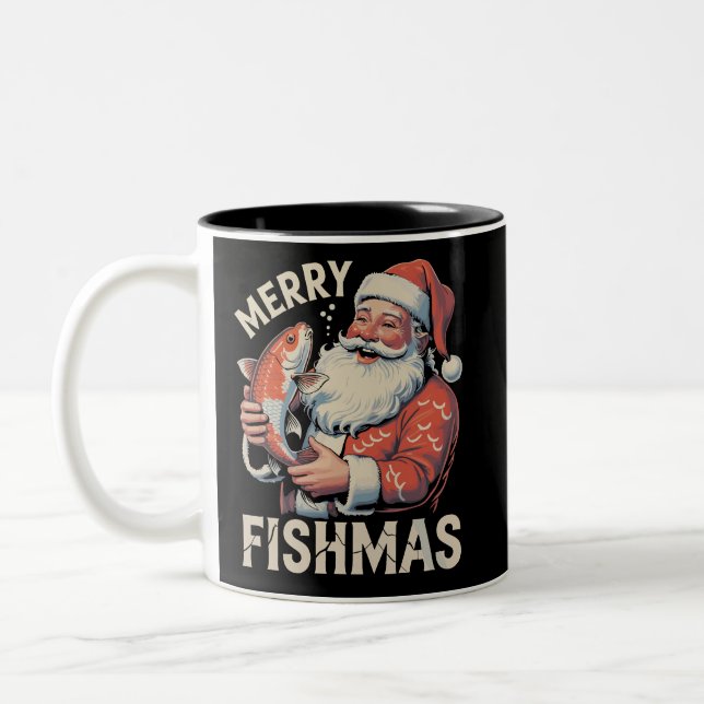 Merry Fishmas Fungny Jul Jultomten Fishing Två-Tonad Mugg (Vänster)