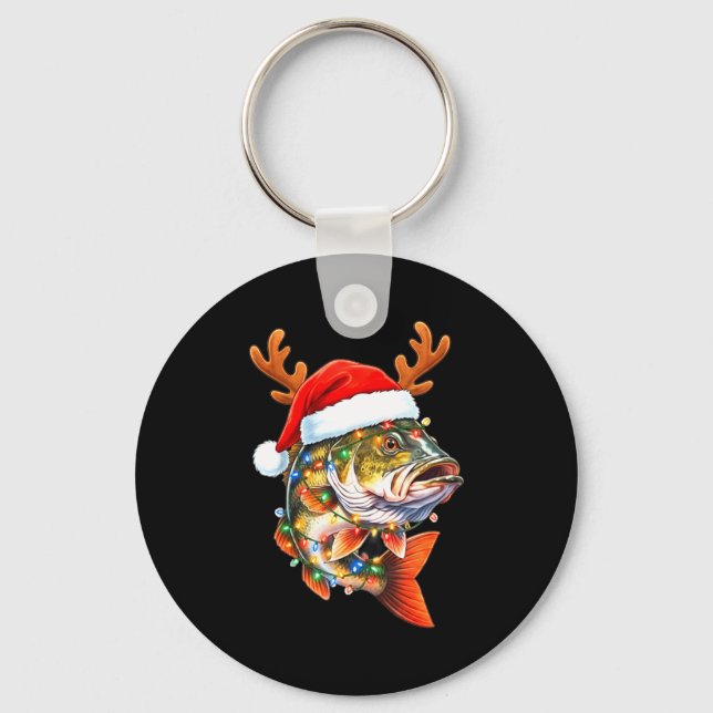 Merry Fishmas Funny B Fishing Christmas Santa Hat  Nyckelring (Framsida)