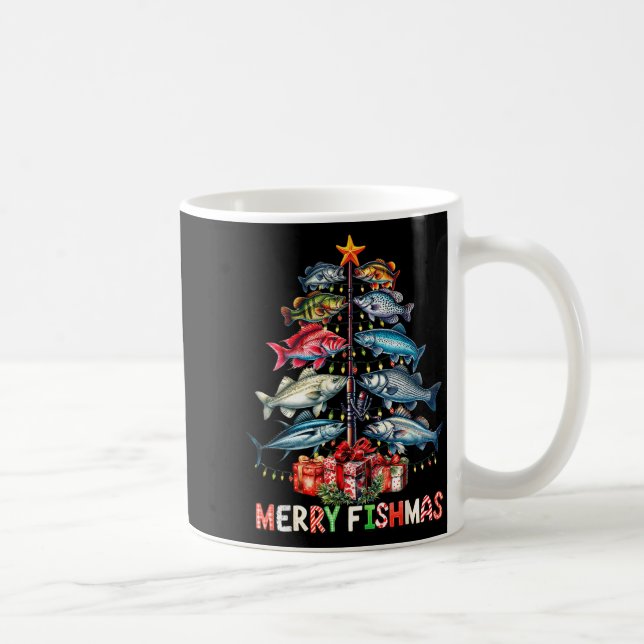 Merry Fishmas Funny Christmas Tree Lights Fishing  Kaffemugg (Höger)