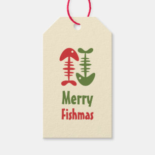 Merry Fishmas Funny Cute Retro-julfiskben Presentetikett