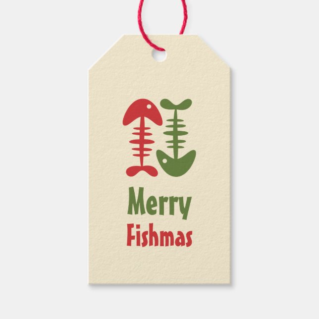 Merry Fishmas Funny Cute Retro-julfiskben Presentetikett (Framsidan)