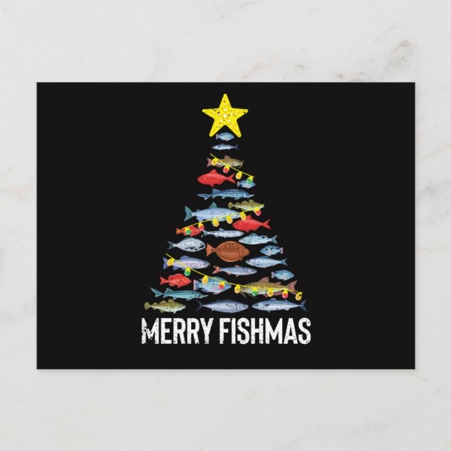 Merry Fishmas Funny Fish Christmas Fishing Xmas Vykort (Framsida)