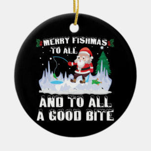 Merry Fishmas Funny Fish Fisherman Julafton Julgransprydnad Keramik