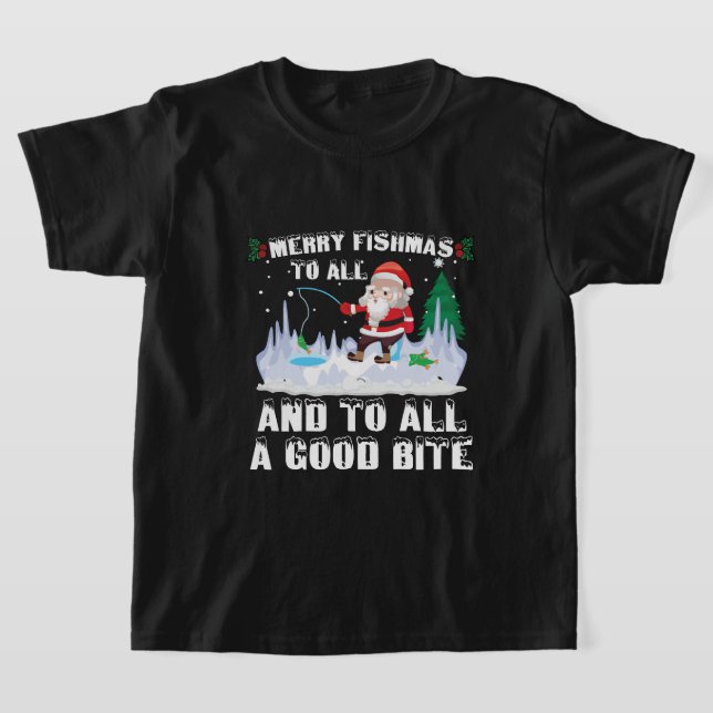 Merry Fishmas Funny Fish Fisherman Julafton T Shirt (Laydown)