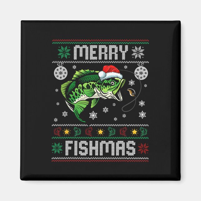 Merry Fishmas Funny Fish Fisherman Ugly Ch Magnet (Framsidan)