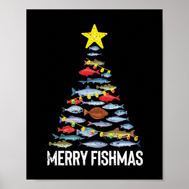 Merry Fishmas Funny Fish Jul Fishing Julafton Poster (Framsidan)
