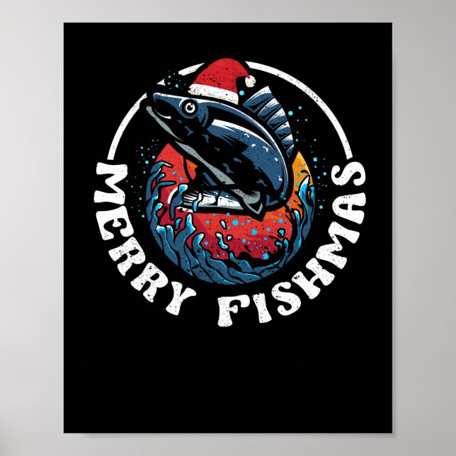 Merry Fishmas Funny Fish Jul Fishing Julafton Poster (Framsidan)