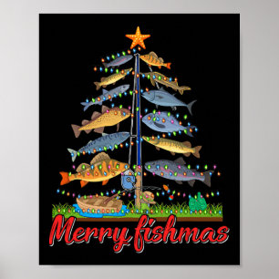 Merry Fishmas Funny Fisher Julgran Fishing Poster