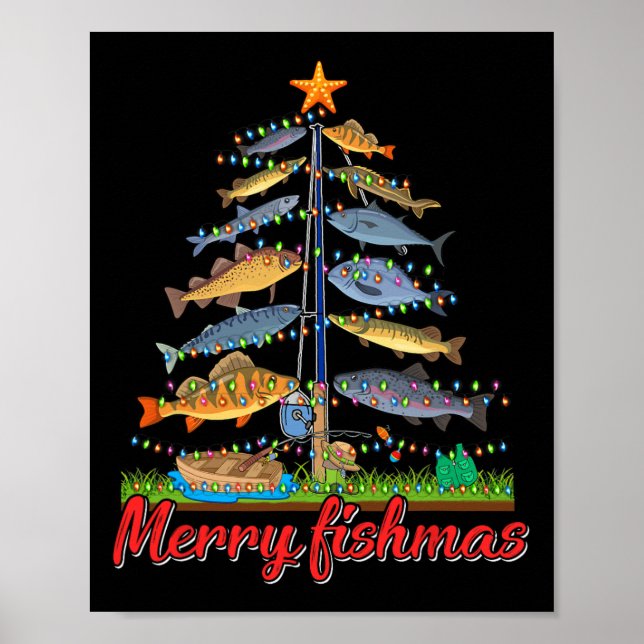Merry Fishmas Funny Fisher Julgran Fishing Poster (Framsidan)