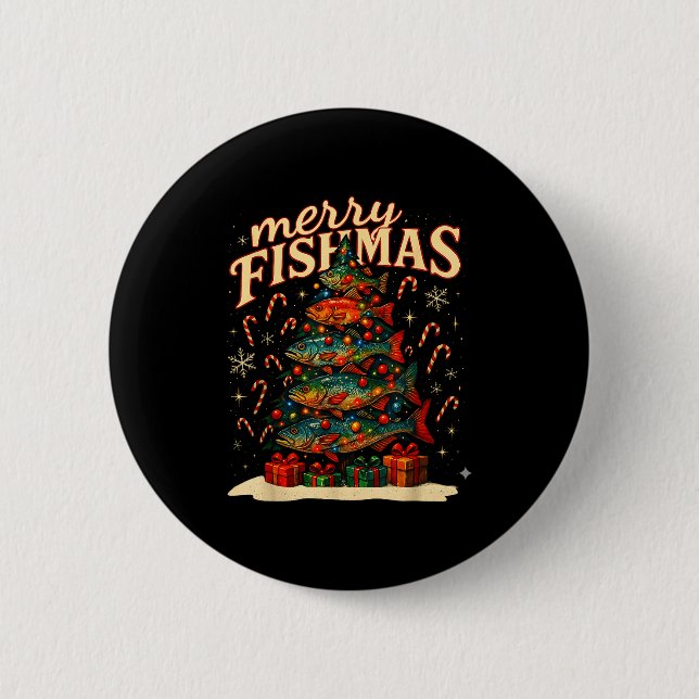 Merry Fishmas Funny Fishing Christmas Design  Knapp (Framsida)
