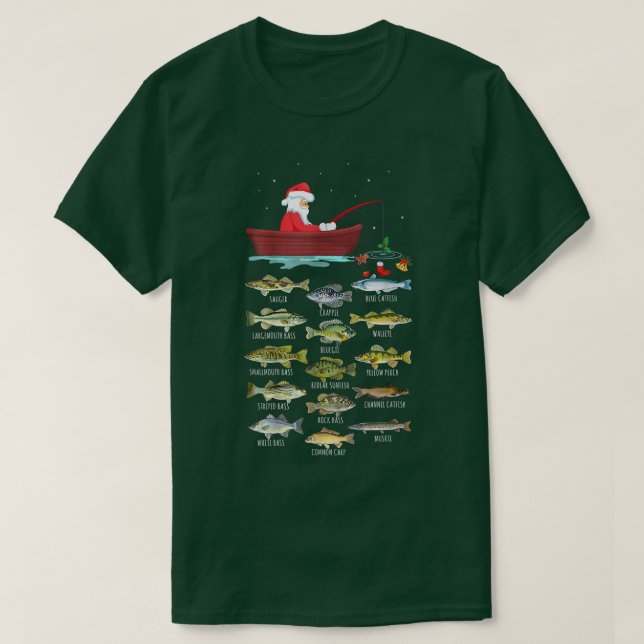 Merry Fishmas Funny Fishing Julgran Ljus T Shirt (Design framsida)