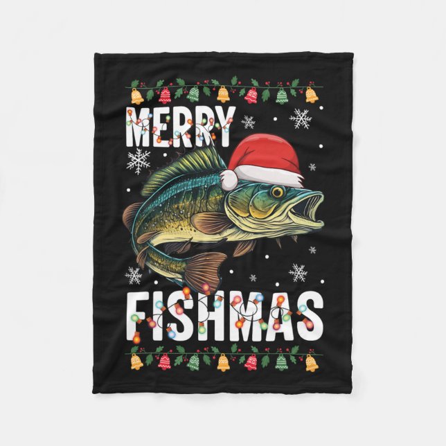 Merry Fishmas Funny Fiske jul Pajama Fishe Fleecefilt (Framsidan)