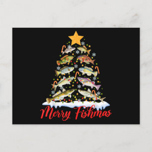 Merry Fishmas Funny Julgran Ljus Fish Fis Fis Helg Vykort