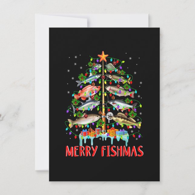 Merry Fishmas Funny Julgran Ljus Fish Fis Fis Inbjudningar (Framsida)