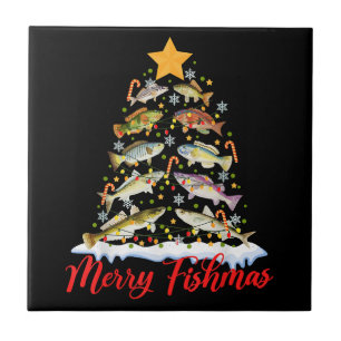 Merry Fishmas Funny Julgran Ljus Fish Fis Fis Kakelplatta