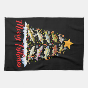Merry Fishmas Funny Julgran Ljus Fish Fis Fis Kökshandduk