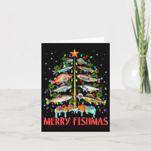 Merry Fishmas Funny Julgran Ljus Fish Fis Fis Kort